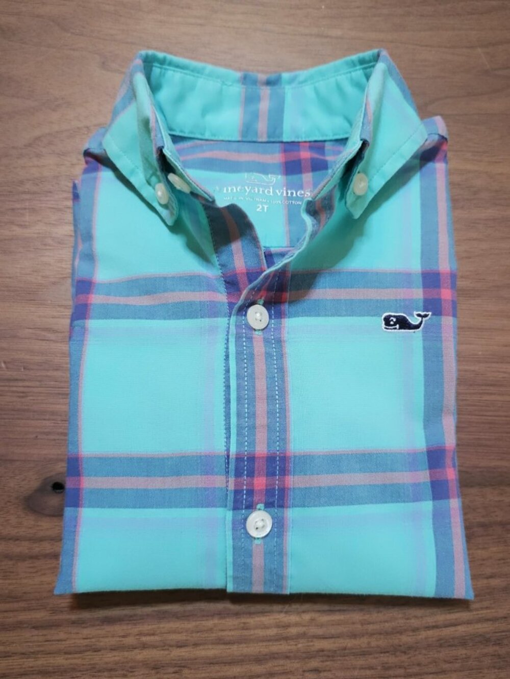 Vineyard Vines Boys 2T Whale Shirt Plaid Button Down Mint - Picture 9 of 9